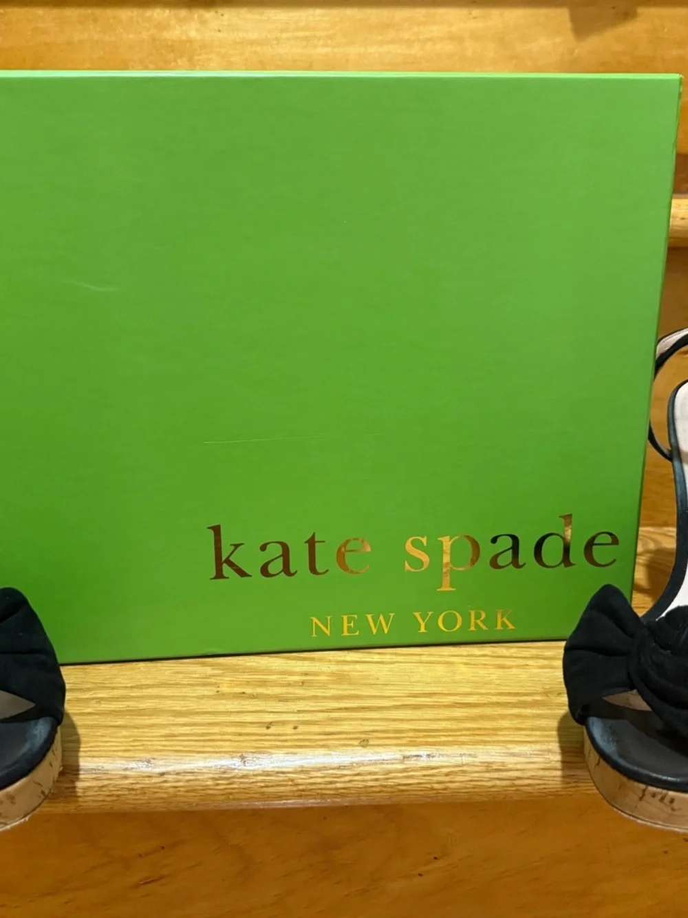Kate Spade Black Bow Cork Platform Ankle-Strap Wedge Sandal
